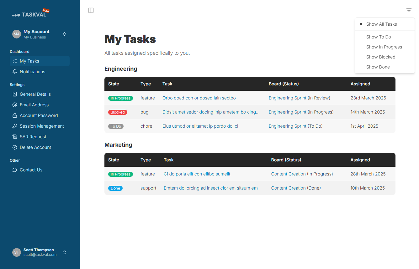 My Tasks - Filtered